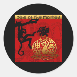 Chinese jaardierentuin met luike apen ronde sticker