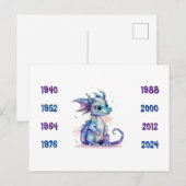 Chinese Jaren van de Draak blauw 1940 tot 2024 Briefkaart (Voorkant / Achterkant)