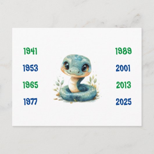 Chinese jaren van de slang 1941 tot 2025 briefkaart (Voorkant)