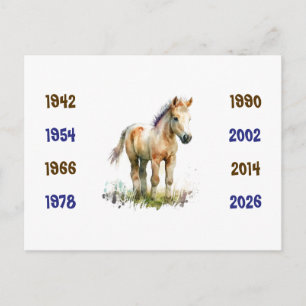 Chinese jaren van het paard 1942 tot 2026 briefkaart
