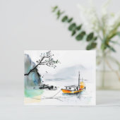 Chinese jonk zeilt op rustige wateren briefkaart (Staand voorkant)