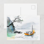 Chinese jonk zeilt op rustige wateren briefkaart (Voorkant / Achterkant)