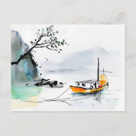 Chinese jonk zeilt op rustige wateren briefkaart