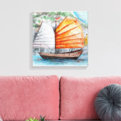 Chinese junk schip afdrukken Canvas Print (Insitu (Woonkamer))