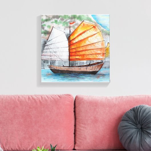 Chinese junk schip afdrukken Canvas Print (Insitu (Woonkamer))