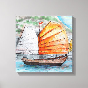 Chinese junk schip afdrukken Canvas Print