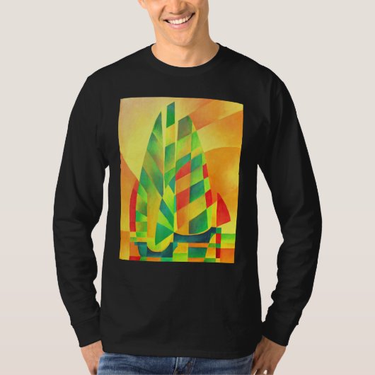 Chinese junks Sunset Sails and Shadows Bold Cubism T-shirt (Voorkant)