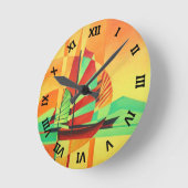 Chinese Junks zwaaien naar de kust in het Cubisme  Ronde Klok (Hoek)
