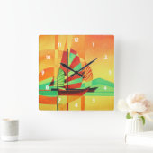 Chinese Junks zwaaien naar de kust in het Cubisme  Vierkante Klok (Huis)