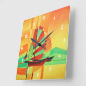 Chinese Junks zwaaien naar de kust in het Cubisme  Vierkante Klok (Hoek)