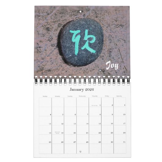 Chinese kalligrafie op Stones Calendar Kalender (Jan 2026)