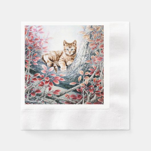 Chinese kat kunst kat in boom servetten (Voorkant)