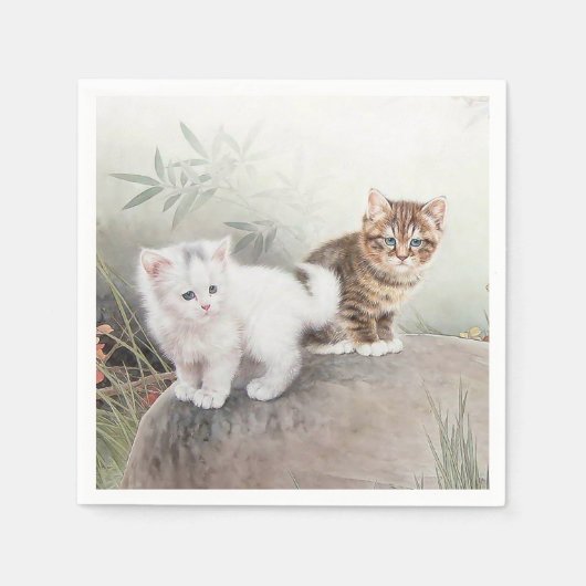 Chinese kat kunst twee Kittens Servet (Voorkant)