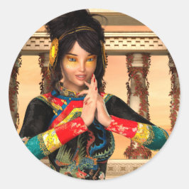 Chinese keizerin fantasypoortretkunst ronde sticker