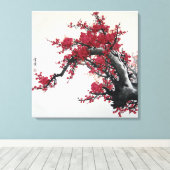 Chinese Kersenbloesem schilderij (2 canvas) Canvas Afdruk (Insitu (Houten vloer))