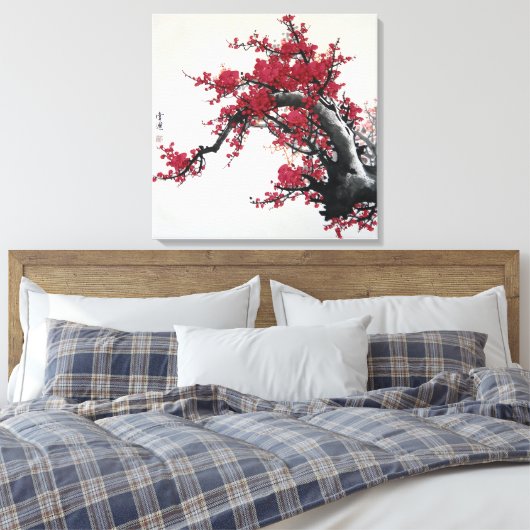 Chinese Kersenbloesem schilderij (2 canvas) Canvas Afdruk (Insitu (Slaapkamer))