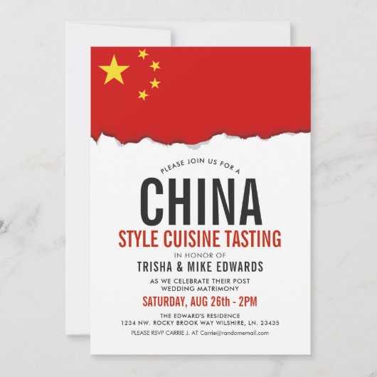 Chinese keuken | Party Flag Witte Uitnodiging (Voorkant)