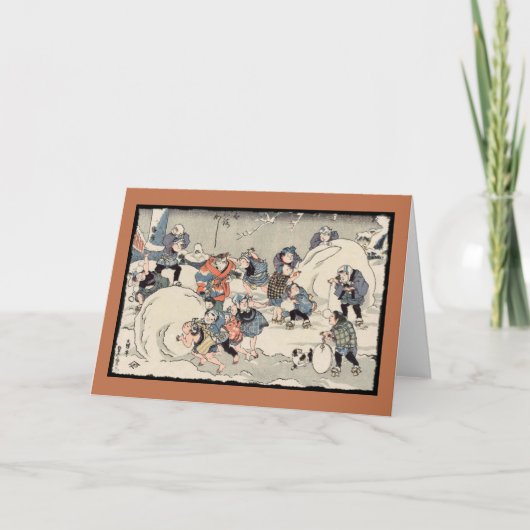 Chinese Kinderen in de Sneeuw Feestdagen Kaart (Voorkant)