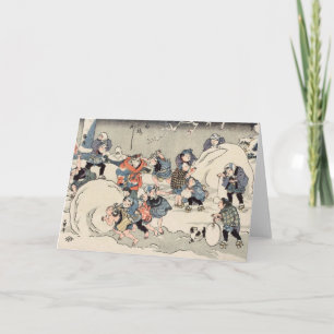 Chinese kinderen maken sneeuwballen feestdagen kaart