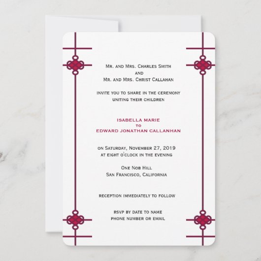 Chinese Knots Double Happiness Wedding Kaart (Achterkant)