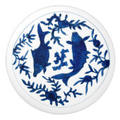  Chinese Koi Fish Print Blauw Wit Keramische Knop (Voorkant)