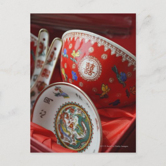 Chinese kom met dubbel geluk briefkaart (Voorkant)