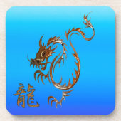 Chinese koperen draak op blauwhelmen bier onderzetter (Voorkant)