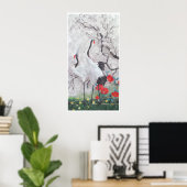 Chinese kraan met perzikbloesem-Waterverf Poster (Thuiskantoor)