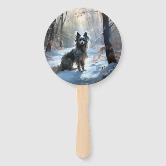 Chinese kuif laat het sneeuwKerstmis Handwaaier (Achterkant)