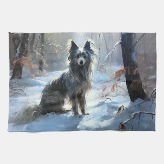 Chinese kuif laat het sneeuwKerstmis Theedoek (Horizontaal)