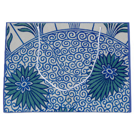 CHINESE KUNST GESCHENKTAS BLAUW BLOEMMOTIEF GROOT CADEAUZAKJE