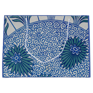 CHINESE KUNST GESCHENKTAS BLAUW BLOEMMOTIEF GROOT CADEAUZAKJE