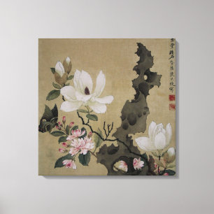  Chinese kunst met bloesems en vlinder Canvas Afdruk