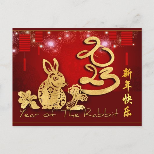 Chinese lampions Fireworks Rabbit Year 2023 HPostc Briefkaart (Voorkant)