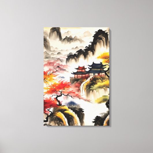 Chinese landschapsinktpainting canvas afdruk (Voorkant)