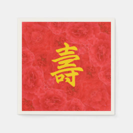 Chinese lange levensduur rijke rode rozenbloesems servetten