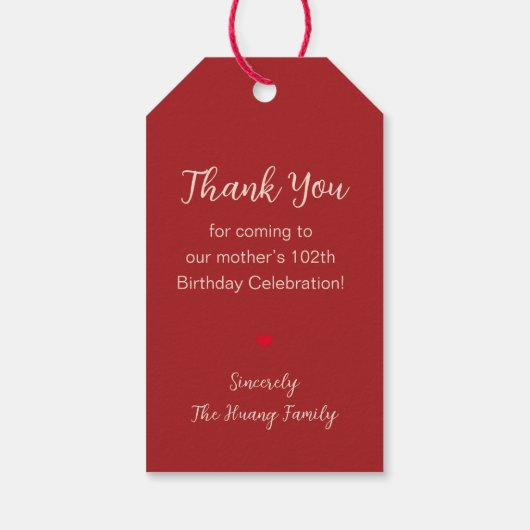 Chinese "Langlevendigheid" (100 jaar en ouder) Cadeaulabel (Achterkant)