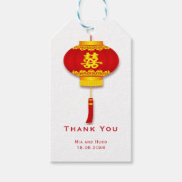 Chinese lantaarn & dubbel geluk bruiloft cadeaulabel