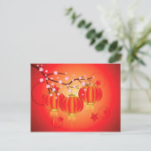 Chinese Lantaarn met Sakura Branch 6 Briefkaart (Staand voorkant)