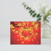 Chinese Lantaarn met Sakura Branch 7 Briefkaart (Staand voorkant)