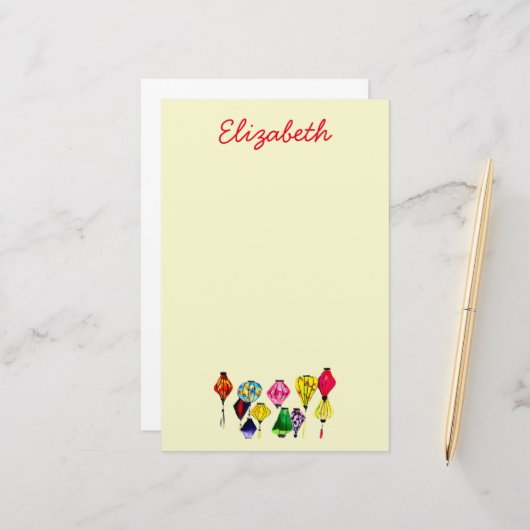 Chinese lantaarnkleurige kunst briefpapier (Voorkant / Achterkant in situ)