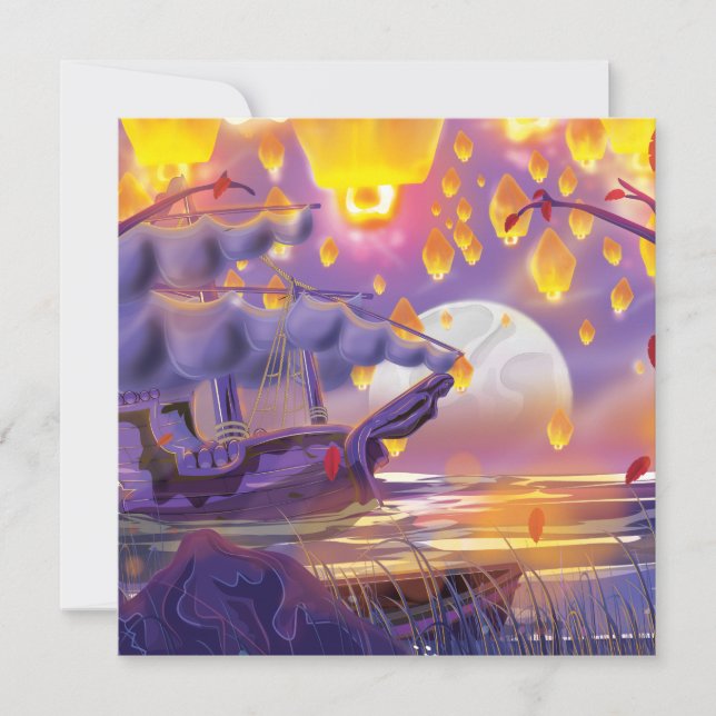 Chinese lantaarns door een moonlit rivier (Voorkant)