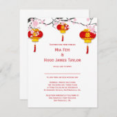Chinese lantaarns en Cherry Blossom Wedding Kaart (Voorkant / Achterkant)