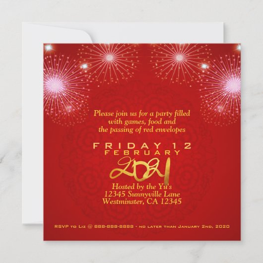 Chinese Lantaarns Vuurwerk Ox Jaar 2021 Uitnodigin Save The Date (Voorkant)