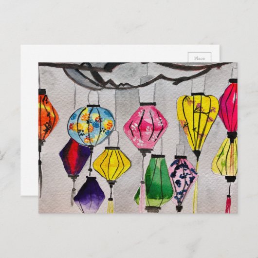 Chinese lantaarns waterverf briefkaart (Voorkant / Achterkant)