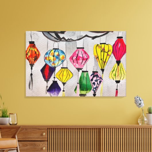 Chinese lantaarns waterverf canvas afdruk (Insitu (Woonkamer))