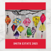 Chinese lantaarns waterverf wijn etiket (Enkel label)