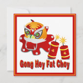 Chinese Leeuw en Firecrackers uitnodiging (Achterkant)