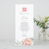 Chinese legant Double Happiness Peonies Weddenscha Menu (Staand voorkant)