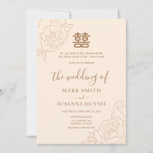 Chinese legant Double Happiness Wedding Invite Kaart (Voorkant)